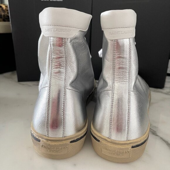 YSL Saint Laurent 711267 Metallic Silver Mens Malibu Mid-Top Sneaker Shoe, 41/45 - Picture 6 of 16